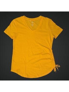 Ladies Large Ruched V Neck Yellow Athletics Short Sleeve Shirt